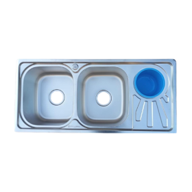 Double Bowl Single Drain Kitchen Sink_with Bin