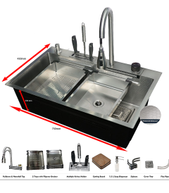 Smart Kitchen Sink (Hone Com; Gun-Grey; 4-Way)