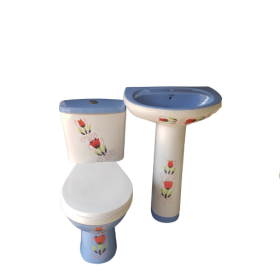 Close Couple Toilet - Synova (Flowerly - Blue)